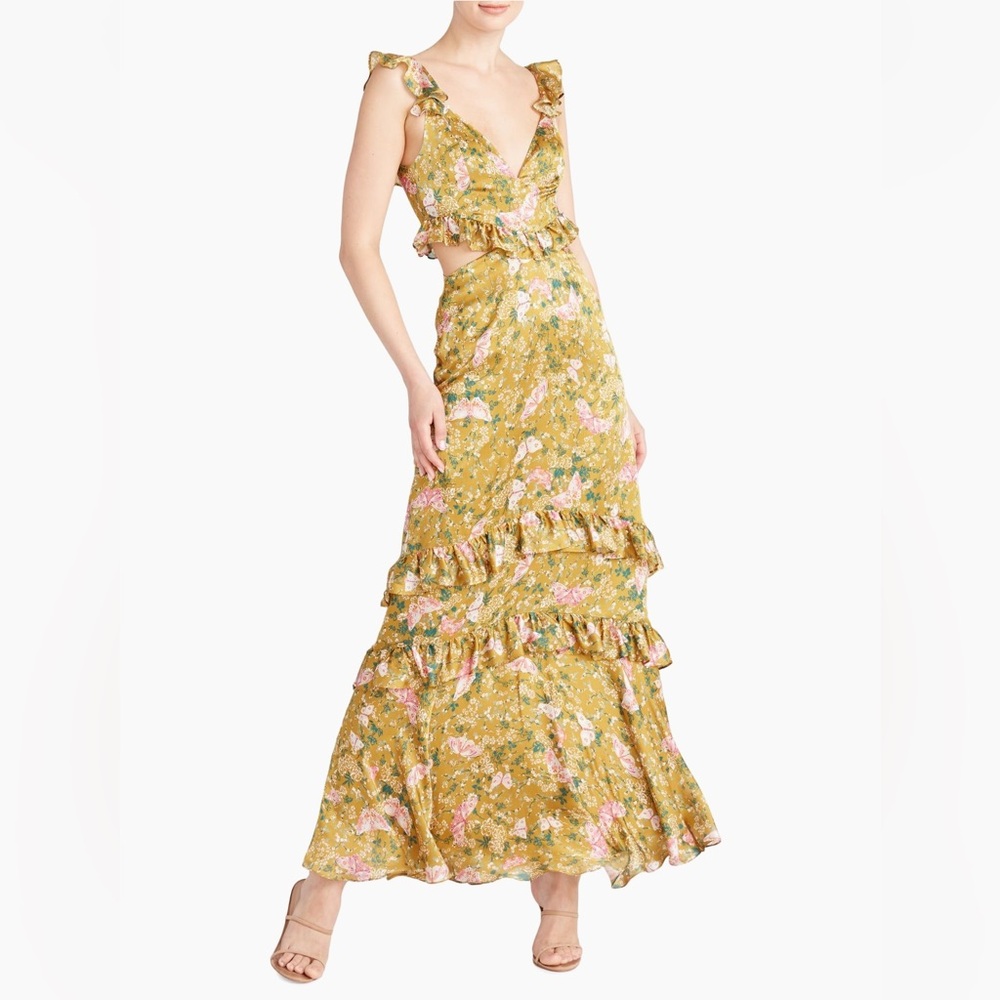 AMUR Magnolia silk floral cut out gown. Size 4. Worn once. Excellent condition.